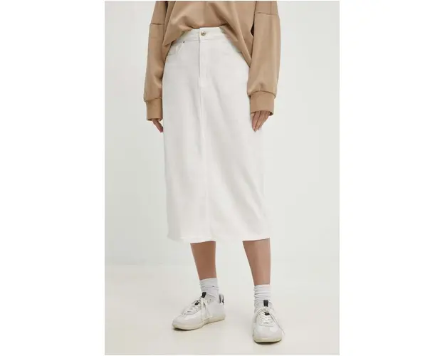 Answear Lab fusta jeans culoarea alb, midi, drept