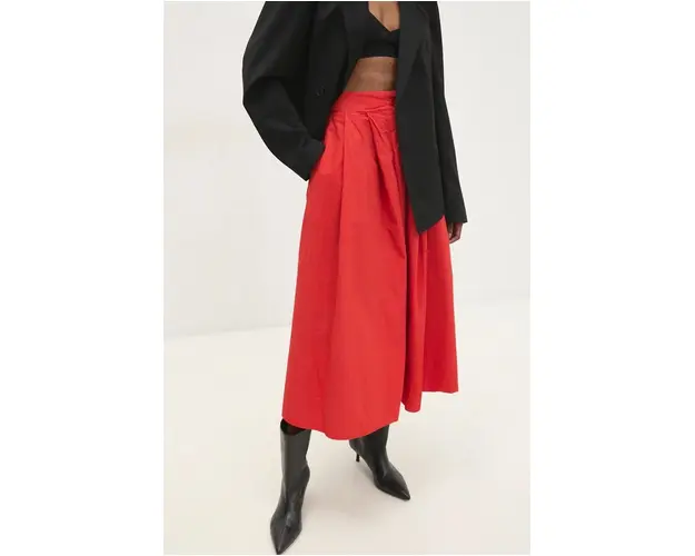 Answear Lab fusta din bumbac culoarea rosu, midi, evazati