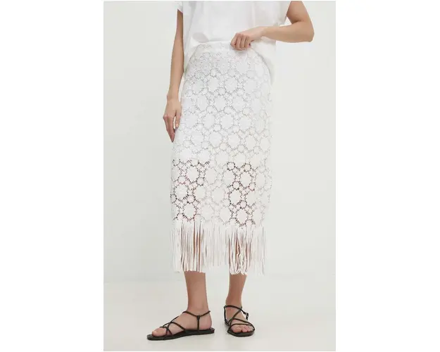 Answear Lab fusta culoarea alb, midi, drept
