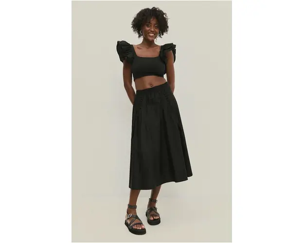 Answear Lab fusta din bumbac culoarea negru, midi, evazati