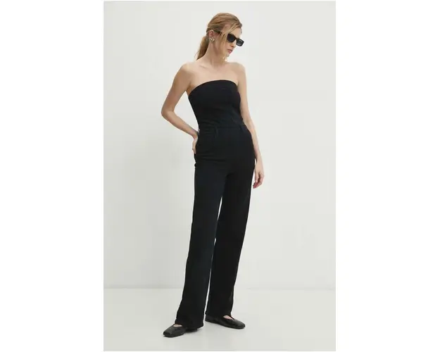 Answear Lab salopeta jeans culoarea negru, cold shoulder
