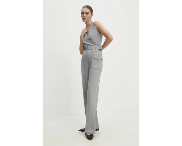 Answear Lab salopeta culoarea gri, cu decolteu in v