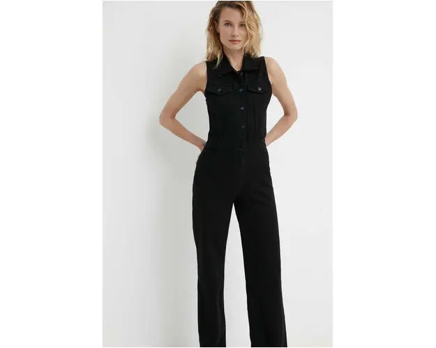 Answear Lab salopeta jeans culoarea negru, cu guler