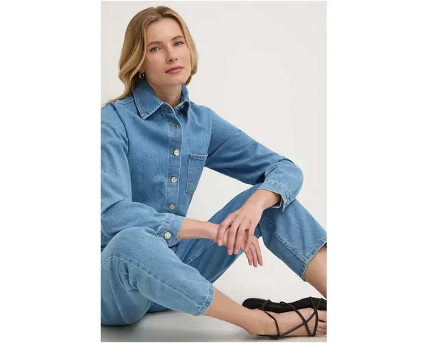 Answear Lab salopeta jeans bumbac, cu guler