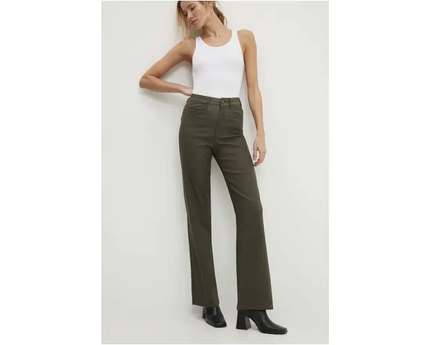 Answear Lab pantaloni femei, culoarea verde, lat, high waist