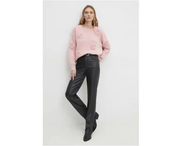 Answear Lab pantaloni femei, culoarea negru, drept, high waist