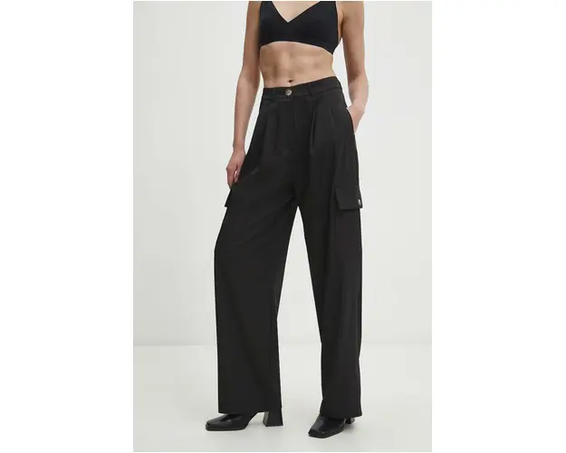 Answear Lab pantaloni femei, culoarea negru, lat, high waist