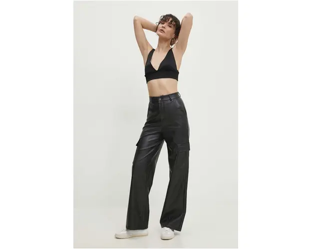 Answear Lab pantaloni femei, culoarea negru, drept, high waist