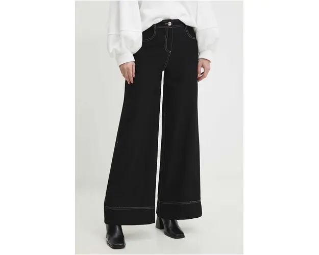 Answear Lab pantaloni femei, culoarea negru, lat, high waist