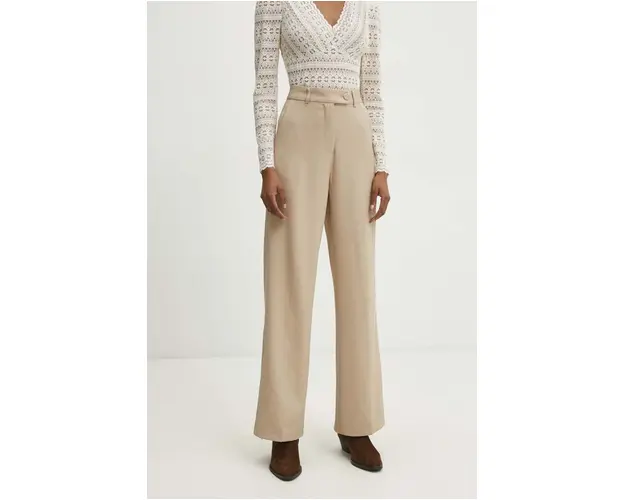 Answear Lab pantaloni femei, culoarea bej, drept, high waist