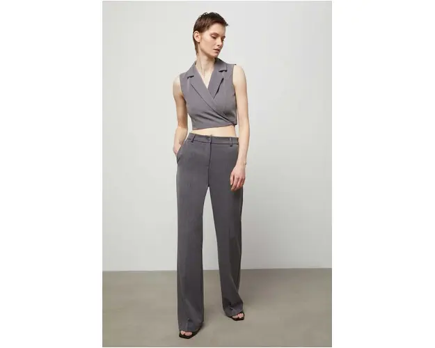 Answear Lab pantaloni femei, culoarea gri, drept, high waist
