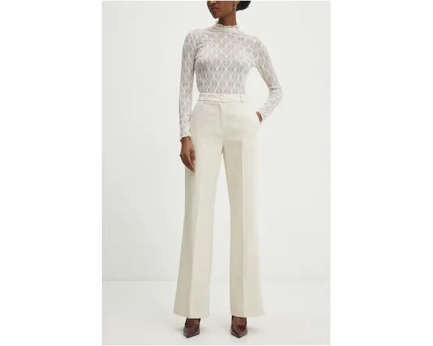 Answear Lab pantaloni femei, culoarea bej, drept, high waist