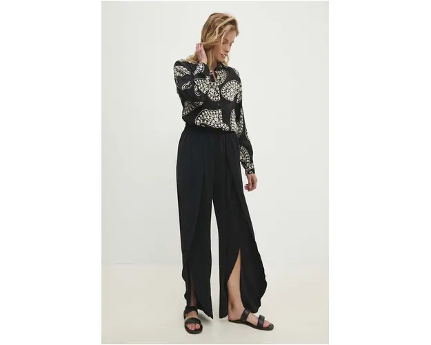 Answear Lab pantaloni femei, culoarea negru, lat, high waist