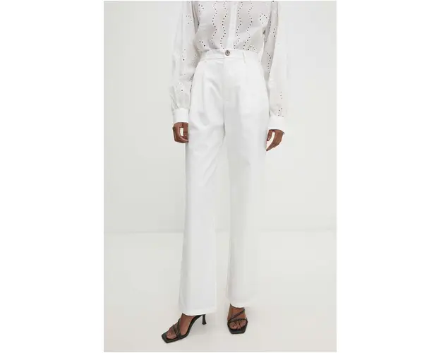 Answear Lab pantaloni femei, culoarea alb, drept, high waist