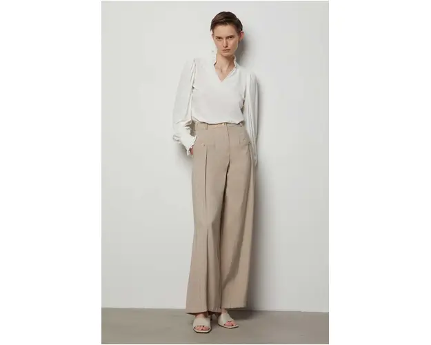 Answear Lab pantaloni femei, culoarea bej, drept, high waist
