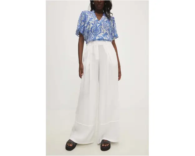 Answear Lab pantaloni femei, culoarea alb, lat, high waist