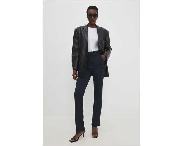 Answear Lab pantaloni femei, culoarea albastru marin, fason tigareta, high waist