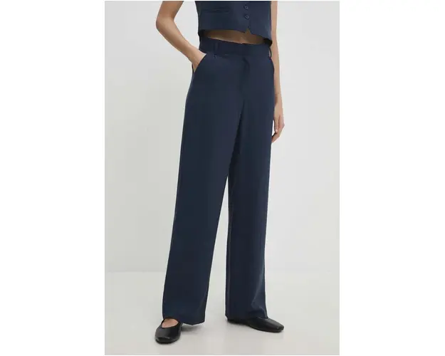Answear Lab pantaloni femei, culoarea albastru marin, drept, high waist