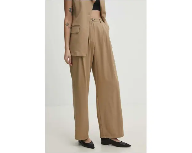 Answear Lab pantaloni femei, culoarea bej, drept, high waist