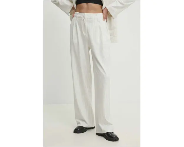 Answear Lab pantaloni femei, culoarea alb, lat, high waist