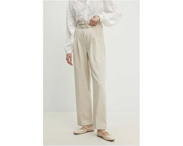 Answear Lab pantaloni femei, culoarea bej, lat, high waist