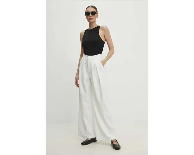 Answear Lab pantaloni femei, culoarea alb, lat, high waist