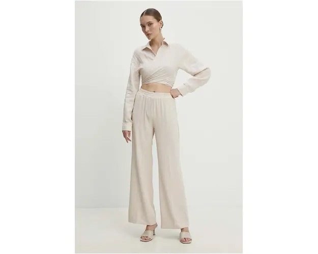 Answear Lab pantaloni femei, culoarea bej, drept, high waist