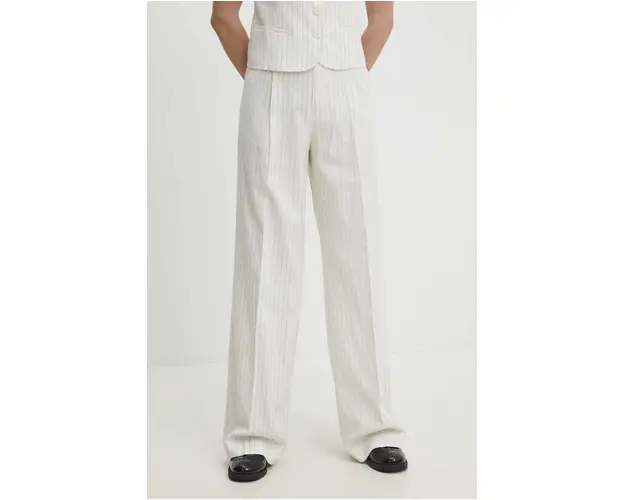 Answear Lab pantaloni din amestec de in culoarea alb, lat, high waist