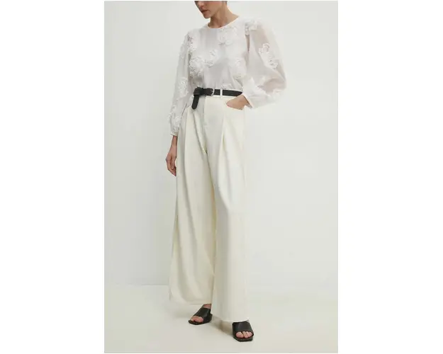 Answear Lab pantaloni femei, culoarea bej, lat, high waist