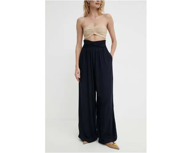 Answear Lab pantaloni femei, culoarea albastru marin, lat, high waist