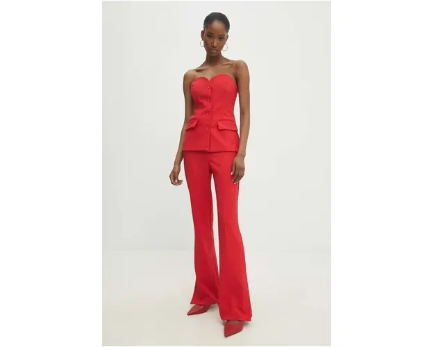 Answear Lab pantaloni femei, culoarea rosu, drept, high waist