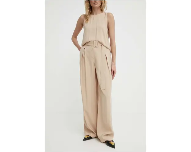 Answear Lab pantaloni femei, culoarea bej, drept, high waist
