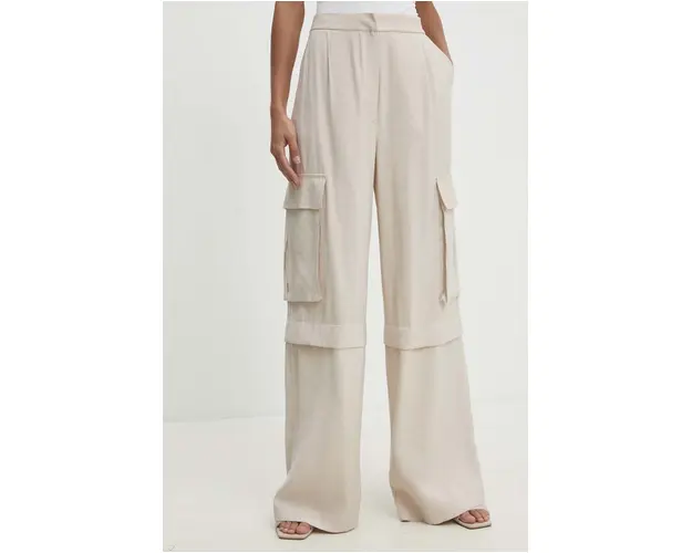 Answear Lab pantaloni femei, culoarea bej, drept, high waist