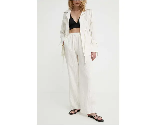 Answear Lab pantaloni femei, culoarea bej, drept, high waist