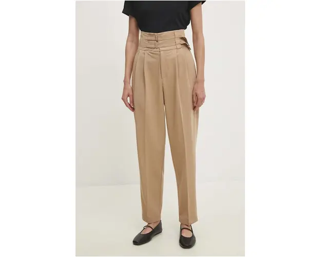 Answear Lab pantaloni femei, culoarea bej, fason chinos, high waist