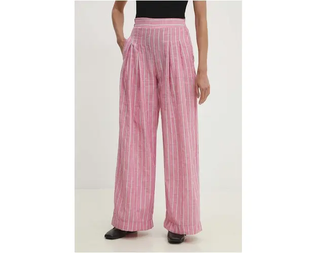 Answear Lab pantaloni de bumbac culoarea roz, lat, high waist