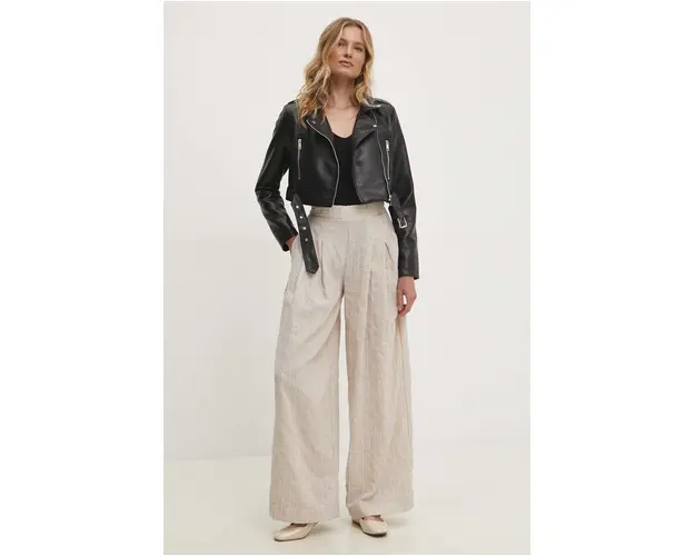 Answear Lab pantaloni de bumbac culoarea bej, lat, high waist