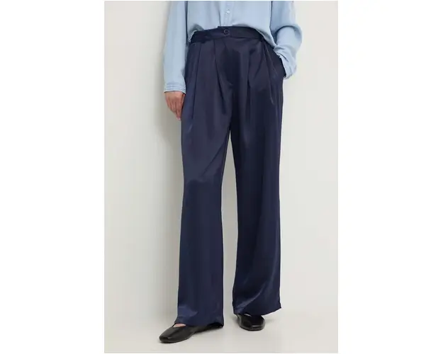 Answear Lab pantaloni femei, culoarea albastru marin, drept, high waist