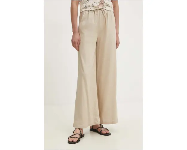 Answear Lab pantaloni din in culoarea bej, lat, high waist
