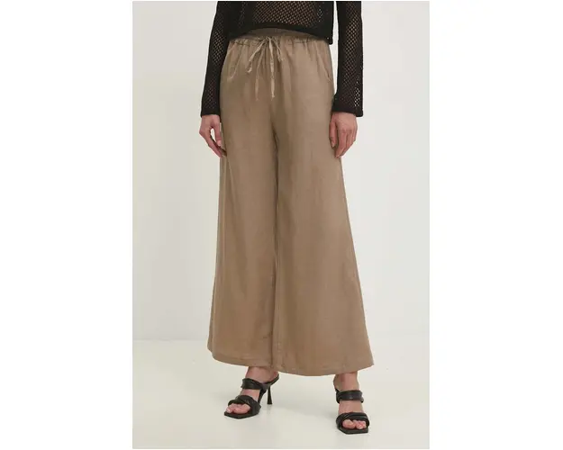 Answear Lab pantaloni din in culoarea bej, lat, high waist