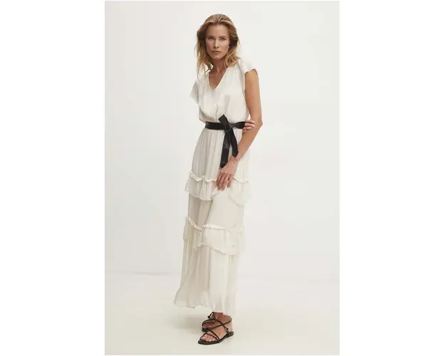 Answear Lab rochie din matase culoarea alb, maxi, evazati