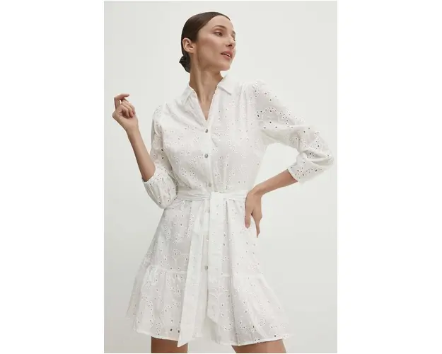 Answear Lab rochie din bumbac culoarea alb, mini, evazati