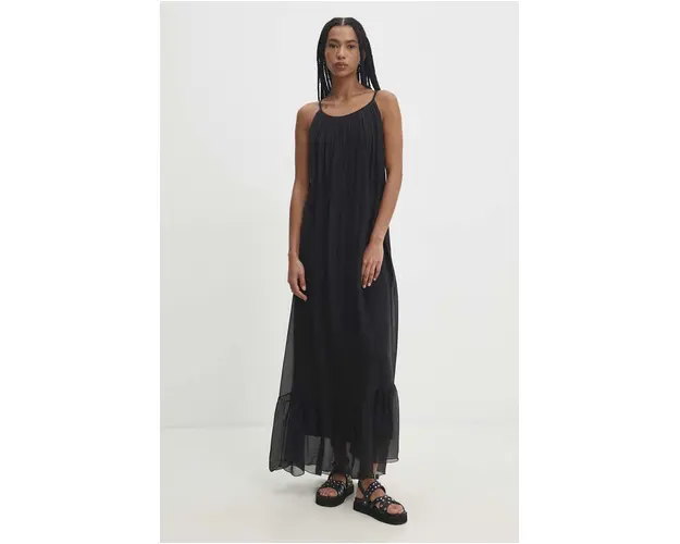 Answear Lab rochie din matase culoarea negru, maxi, evazati