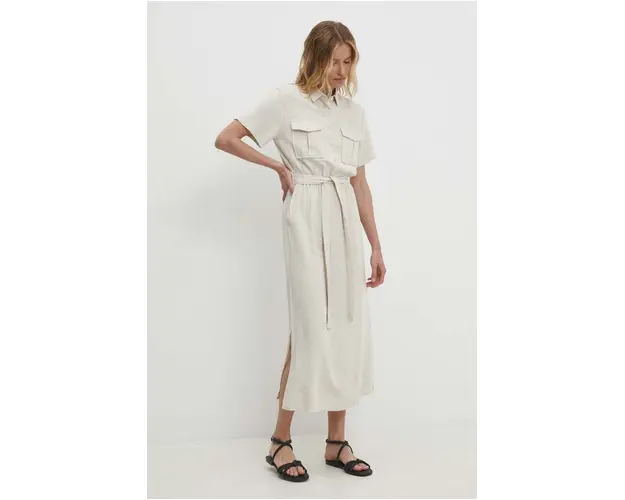 Answear Lab rochie din in culoarea bej, midi, evazati