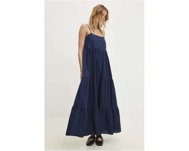 Answear Lab rochie din bumbac culoarea albastru marin, maxi, evazati