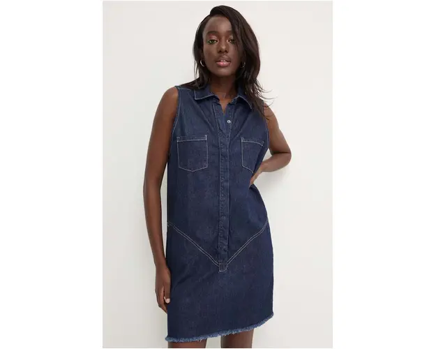 Answear Lab rochie jeans culoarea albastru marin, mini, drept