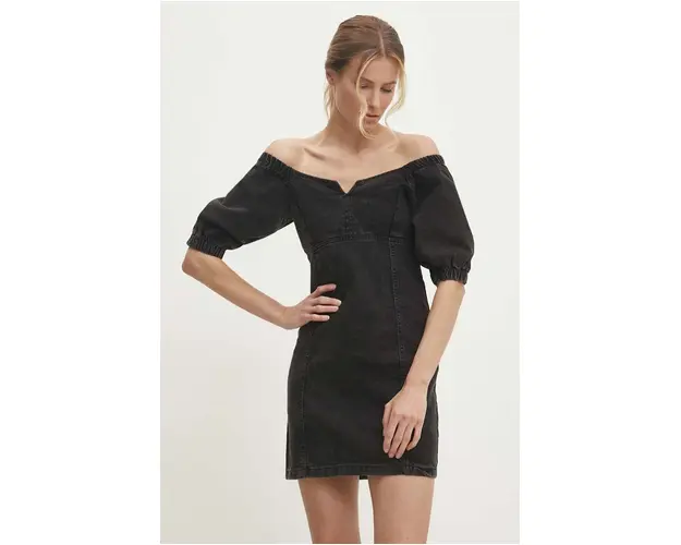Answear Lab rochie jeans culoarea negru, mini, evazati