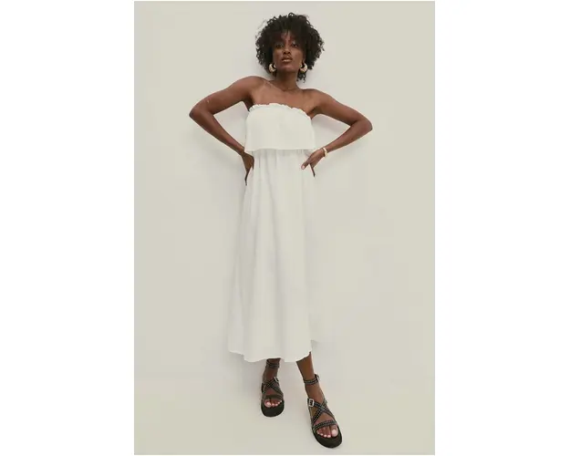 Answear Lab rochie din bumbac culoarea alb, midi, evazati