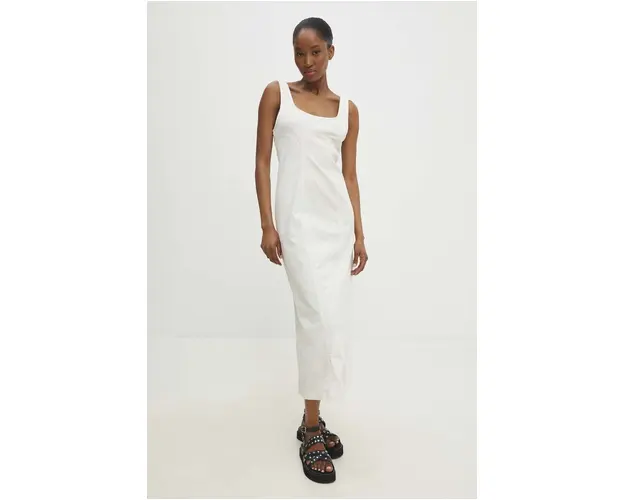 Answear Lab rochie jeans culoarea bej, midi, mulata