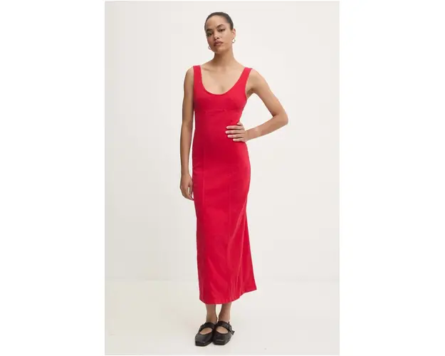 Answear Lab rochie jeans culoarea rosu, midi, mulata
